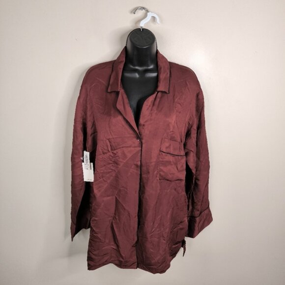 NWT Aritzia Wilfred Murol Preppy Oversized Sleek Truffle Black Pipping Shirt M - Picture 2 of 11